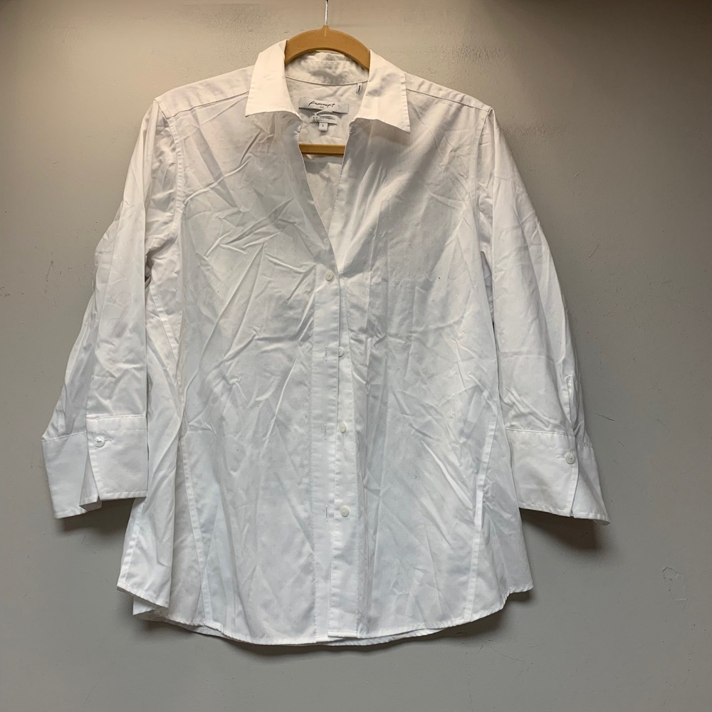 Foxcroft Button Down Shirt Womens Large White Excellent Non Iron Stretch 15502